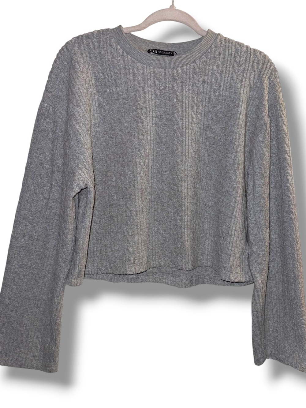 Zara gray cable knit fleece cropped top